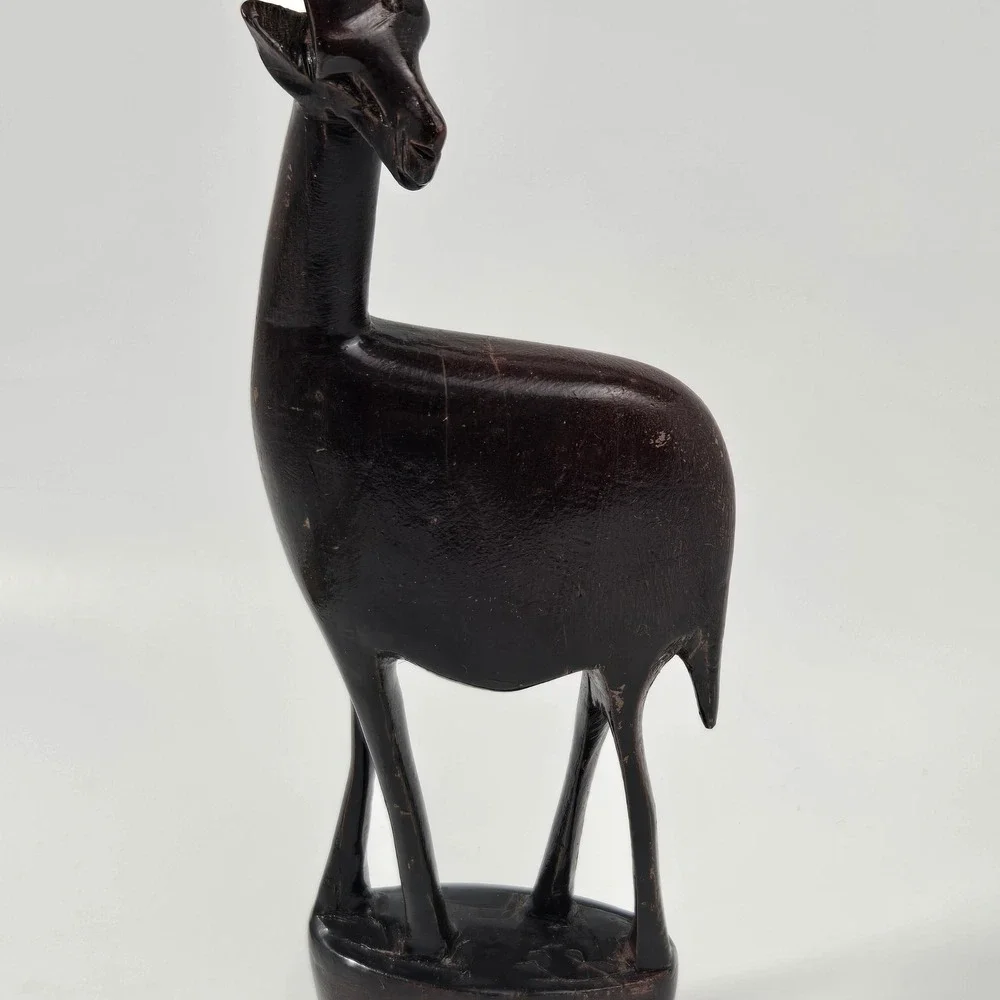 Vintage Hand Carved Ebony Wood Gazelle Statue African Antelope Folk Art Decor 13